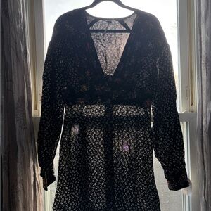 Free People Black Floral Long Sleeve Dress
